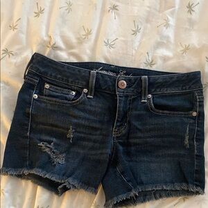 American Eagle Outfitters Women's Distressed Denim Shorts - Dark Blue 8
